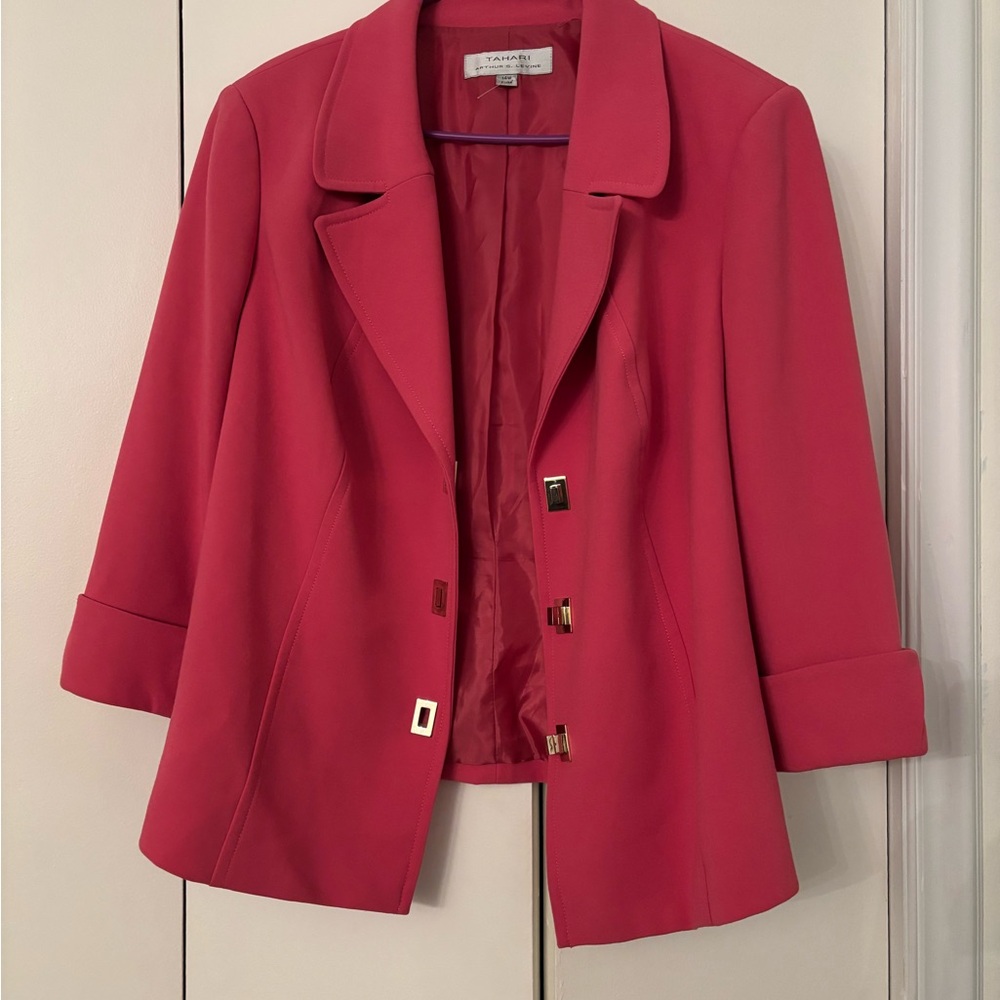 Tahari Women's Blazer in Vibrant Pink with Gold Accents